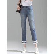 百絲時(shí)髦洋氣顯瘦顯高九分長(cháng)褲2025夏季新品高腰直筒小腳牛仔褲女 牛仔藍 L