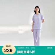 全棉時代睡衣女短袖長褲情侶家居服套裝針織平紋 柔霧紫XXL