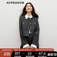 紅袖小香風(fēng)短外套春秋季2025新款女裝正肩圓領(lǐng)輕熟氣質(zhì)甜美百搭短上衣 黑灰090 L