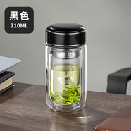 明霞加厚雙層玻璃杯男士便攜水杯大容量鵝蛋杯子車(chē)載泡茶水分離杯 黑色210ml