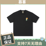 BONELESS蠟筆畫向日葵印花刺繡短袖夏季新款涼感速干潮牌半袖體恤 黑色 S