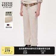 Teenie Weenie小熊女冬裝簡約復(fù)古運(yùn)動仿羊羔絨束腳衛(wèi)褲休閑褲長褲 象牙白 S (160)