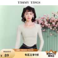 糖力【商場(chǎng)同款】春秋季新款杏色長(zhǎng)袖T恤女短款緊身打底衫上衣 杏色 M