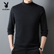 花花公子（PLAYBOY）秋季新款純色打底衫半高領(lǐng)長(cháng)袖男士t恤內搭外穿純色修身時(shí)尚 官方旗艦R602黑色 M 165 建議90-110斤
