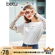 betu百圖女裝新疆棉印花長袖T恤女假兩件網(wǎng)紗袖春夏新款上衣潮2103T62 白色 S S