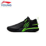 李寧男女童鞋秋冬季新款中大童透氣網(wǎng)面怒放高幫減震運動(dòng)籃球鞋F 黑色/熒光綠-1 39