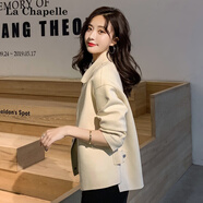 拉夏貝爾（La Chapelle）短外套女裝23春秋季新款韓版寬松夾克開衫上衣服女毛呢西裝外套 米色 M 【建議107-118斤】
