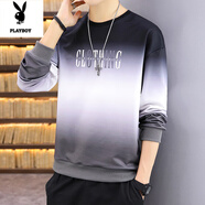 花花公子（PLAYBOY）長(zhǎng)袖t恤男士潮牌2025新款春秋裝薄款外套寬松上衣潮流漸變衛(wèi)衣男 W21灰色 薄款 M 【75-95斤】