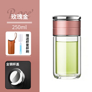 點盛男女士網(wǎng)紅水杯簡約雙層泡茶玻璃杯子辦公室茶水分離過濾茶杯便攜 玫瑰金250ml【帶杯刷杯套】