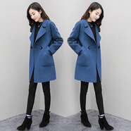 伊琦蕾2024外套女新款秋冬女裝韓版寬松中長(zhǎng)款毛呢外套女呢子大衣潮女裝 圖片色（藍(lán)色） M （建議體重105斤-115斤）