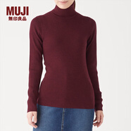 無印良品 MUJI 女式  羅紋高領(lǐng)毛衣 W9AA870 長袖針織衫 深紫紅色 M