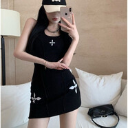 克羅心（chrome heart）官方艦旗官方艦旗潮MK十字架背心連衣裙女辣妹吊帶裙包臀裙夏季修 黑色 S