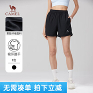 駱駝戶外運(yùn)動短褲男士透氣寬松圓領(lǐng)休閑百搭跑步健身速干褲夏季 112黑色 女款 XL