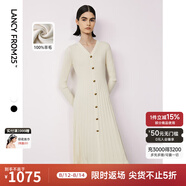 朗姿純羊毛v領(lǐng)收腰顯瘦長(zhǎng)袖針織裙氣質(zhì)長(zhǎng)裙新款冬季連衣裙 白色 XL