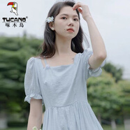 啄木鳥雪紡25夏日校園風(fēng)拼接長裙掛脖A字長裙高個(gè)子小清新綁帶顯瘦甜美 天藍(lán)色【一般】 甜美清新-AI9001 M 100-110斤