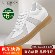 AIJI品牌增高鞋男輕奢內增高板鞋男士休閑鞋真牛皮高檔新款德訓鞋子男 白灰-增高6cm 39 【標準運動(dòng)鞋碼】
