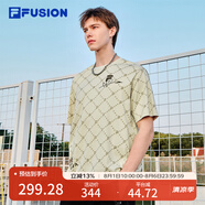 FILA FUSION斐樂(lè)潮牌情侶款針織短袖衫2025春新款休閑寬松純棉T恤 咖香卡其-LK 2XL （185/104A/XXL）