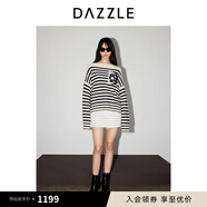 DAZZLE地素 毛針織衫2024春季新款女裝四葉草條紋長袖套頭上衣 白色 S