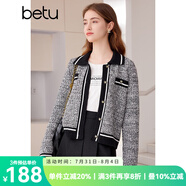 百圖betu女裝春季新款小香風(fēng)撞色短款翻領(lǐng)長袖毛衣外套女2401T75 黑色 M