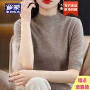 羅蒙品牌春秋半高領(lǐng)五分袖羊毛針織衫女中袖毛衣打底衫套頭半袖外穿薄 高雅駝【半高領(lǐng)】 S