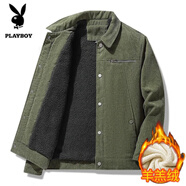 花花公子（PLAYBOY）夾克男春秋外套男士純色燈芯絨上衣休閑服中青年保暖男裝 2258軍綠 M (110斤以內(nèi))
