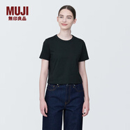 無印良品（MUJI）女式 粗細(xì)不均紗線 短款短袖T恤 上衣打底衫內(nèi)搭 25年夏季 女裝 黑色 4S M (160/84A)
