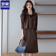 羅蒙（ROMON）套裝兩件套連衣裙2025春秋新款長(cháng)袖衛衣裙百搭氣質(zhì)小香風(fēng)裙子女款 咖色 M