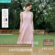 茵曼（INMAN）法式收腰顯瘦方領(lǐng)吊帶連衣裙女裝2025夏季新品長(zhǎng)裙子 粉色 M