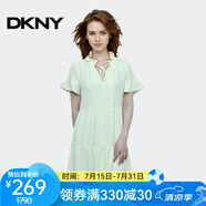 唐可娜兒（DKNY）【京東奧萊】夏季新款法式氣質(zhì)收腰顯瘦連衣裙女小個(gè)子短袖雪紡AD 綠色 M