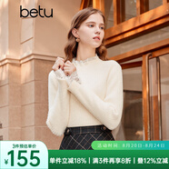 百圖betu女裝冬季新款毛衣蕾絲花邊半高領(lǐng)長(zhǎng)袖打底衫女2311T30 米白 L