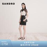 SANDRO【線上限定】經典款女裝鏤空蕾絲拼接高腰修身連衣裙SFPRO00765 淡褐色（偏白）(尺碼偏小，建議拍大1碼) S