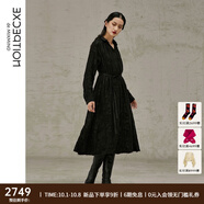 例外（EXCEPTION）新中式春秋款系帶浮雕提花設計寬松氣質(zhì)長(cháng)袖連衣裙 黑色/99 M