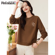 品彩（PinCai）衛衣女優(yōu)雅花朵刺繡上衣圓領(lǐng)復古休閑外套P143W1029