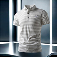 ROYAL PALM POLO SPORTS CLUB桑蠶絲男士短袖t恤夏季薄款中年條紋polo衫翻領(lǐng)體恤寬松爸爸半袖 白色 3XL 170-185斤