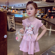 哈米哈卡（HamiHaka）哈米哈卡女兒童套裝女童夏季女童套裝夏季2025新款兒童寬松休閑短 粉色 140cm 均碼