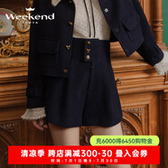 卓雅周末（JORYA weekend）溫莎記憶丨24春新款高腰A字闊腿金色扣飾綿羊毛毛呢短褲EJWDCR62 中世紀(jì)藍(lán) M