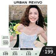 UR【鐘楚曦同款】2025夏季新款女裝波嬉風(fēng)蕾絲條連衣裙UYL750037 藍(lán)色條紋 L