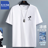真維斯冰絲短袖速干t恤男夏季運(yùn)動(dòng)體恤網(wǎng)眼半袖青少年高端上衣涼感夏裝 白（椰樹剪影黑X） XL 推薦（110-130）斤