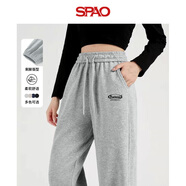 SPAO韓國同款休閑直筒褲女秋季重磅垂感寬松衛褲顯瘦長(cháng)褲SPWK25SK07LD 灰#SP圓環(huán)字黑 M