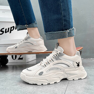 花花公子男鞋夏季新品透氣網(wǎng)面休閑鞋子男運動(dòng)跑鞋厚底增高老爹鞋男潮100 CPL1229553米色 39