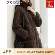 ZXEGI毛茸茸外套100%羊毛顆粒羊剪絨中長(zhǎng)款復(fù)合皮毛一體海寧皮草女 咖啡色 M （116-135斤）