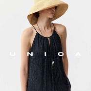 UNICA/星夜璀璨流光_韓國(guó)進(jìn)口壓褶顯瘦掛脖吊帶長(zhǎng)款連衣裙 【流光星海藍(lán)】上衣韓國(guó)進(jìn)口 S 【現(xiàn)貨48小時(shí)發(fā)】