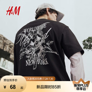 H&M【United】HM男裝女裝樂隊T恤夏季字母印花寬松美式短袖0967955 黑色/United M 175/100