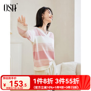 歐莎（OSA）【香草云衫】草甸綠條紋V領(lǐng)針織衫毛衣女長袖上衣2025秋季新款 粉色 S
