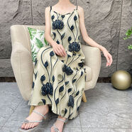 【步步生蓮】新中式碎花法式寬松氣質(zhì)衣服吊帶連衣裙女長(cháng)款裙子 步步生蓮 (裙長(cháng)(120) S 建議80-110斤