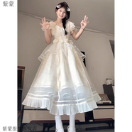 紫蒙連衣裙夏季2025新款法式長裙仙氣學生少女小個子高中初中女生裙子 圖片色 均碼 (可備注碼數(shù))