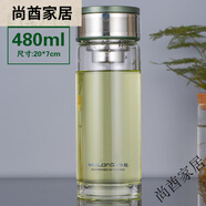 映棠臥龍單層玻璃杯加厚男大容量500ml車載鋼化防摔泡茶杯水杯子家用 綠色單層1983款480ml