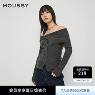 moussy新品軟糯一字領(lǐng)可拆卸修身針織開衫010GA770-6360 021淺黑色 均碼