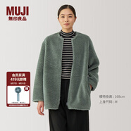 無(wú)印良品（MUJI）女式 長(zhǎng)毛抓絨 大衣 長(zhǎng)袖秋冬款 羊羔絨外套外衣 女裝 BB2QPA4A 淺綠色 L (165/88A)