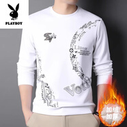 花花公子（PLAYBOY）高端純棉長(cháng)袖t恤男士2025新款春秋季爸爸打底衫品牌全棉衛衣男士 20715#白色【加絨加】 厚款 L 170 【建議體重115-135斤】